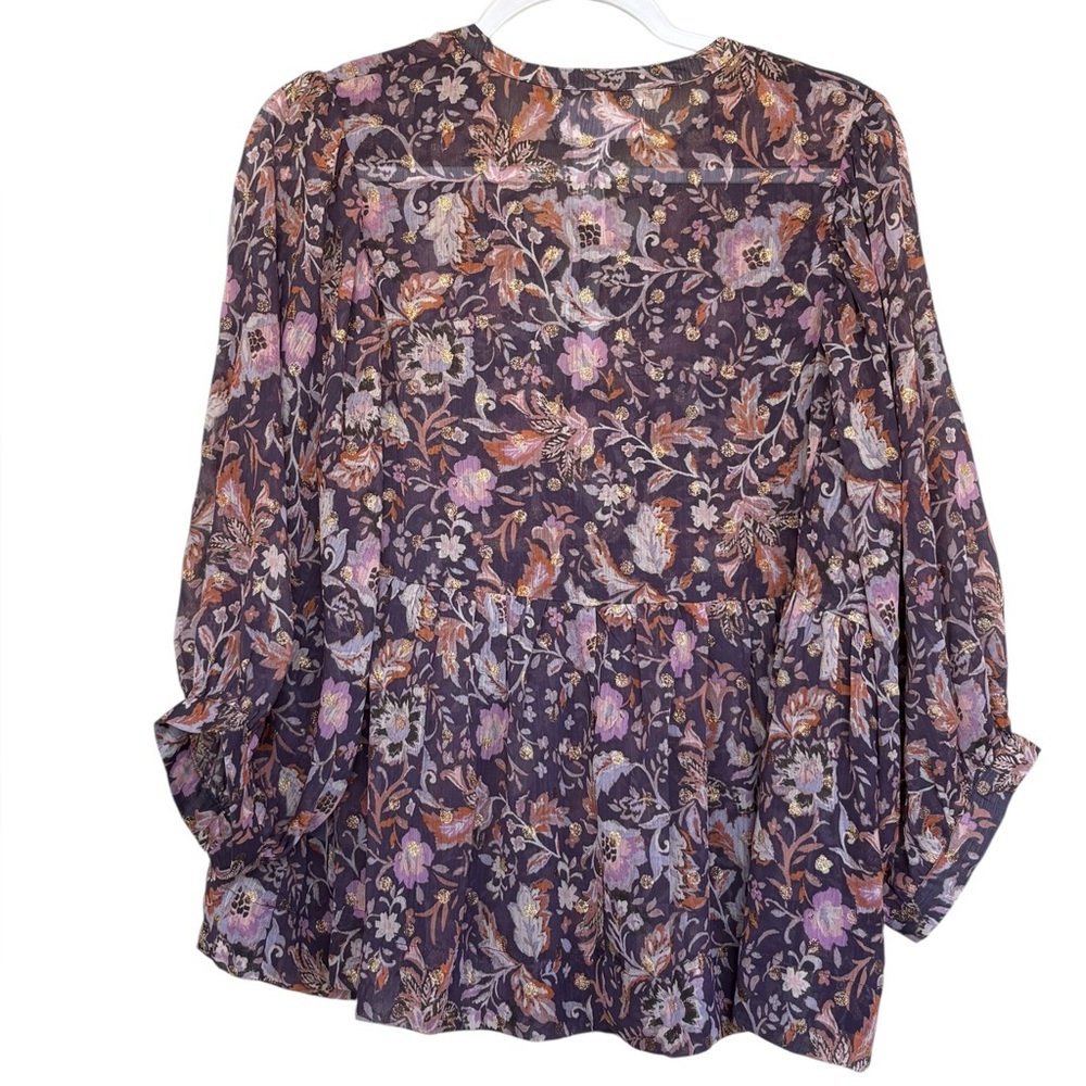 New Dear John Malia Novelty Golden Iris Print Bohemian Style Shirt Size XL - Picture 4 of 4